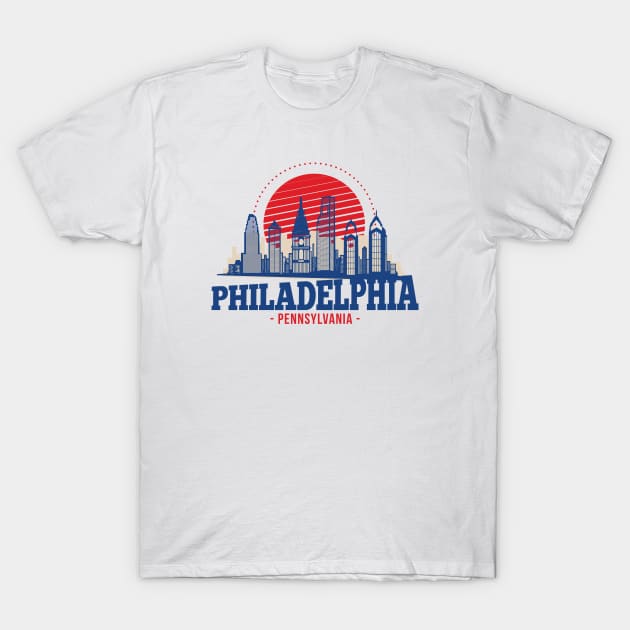 Retro Philadelphia, Pennsylvania Skyline T-Shirt by SLAG_Creative